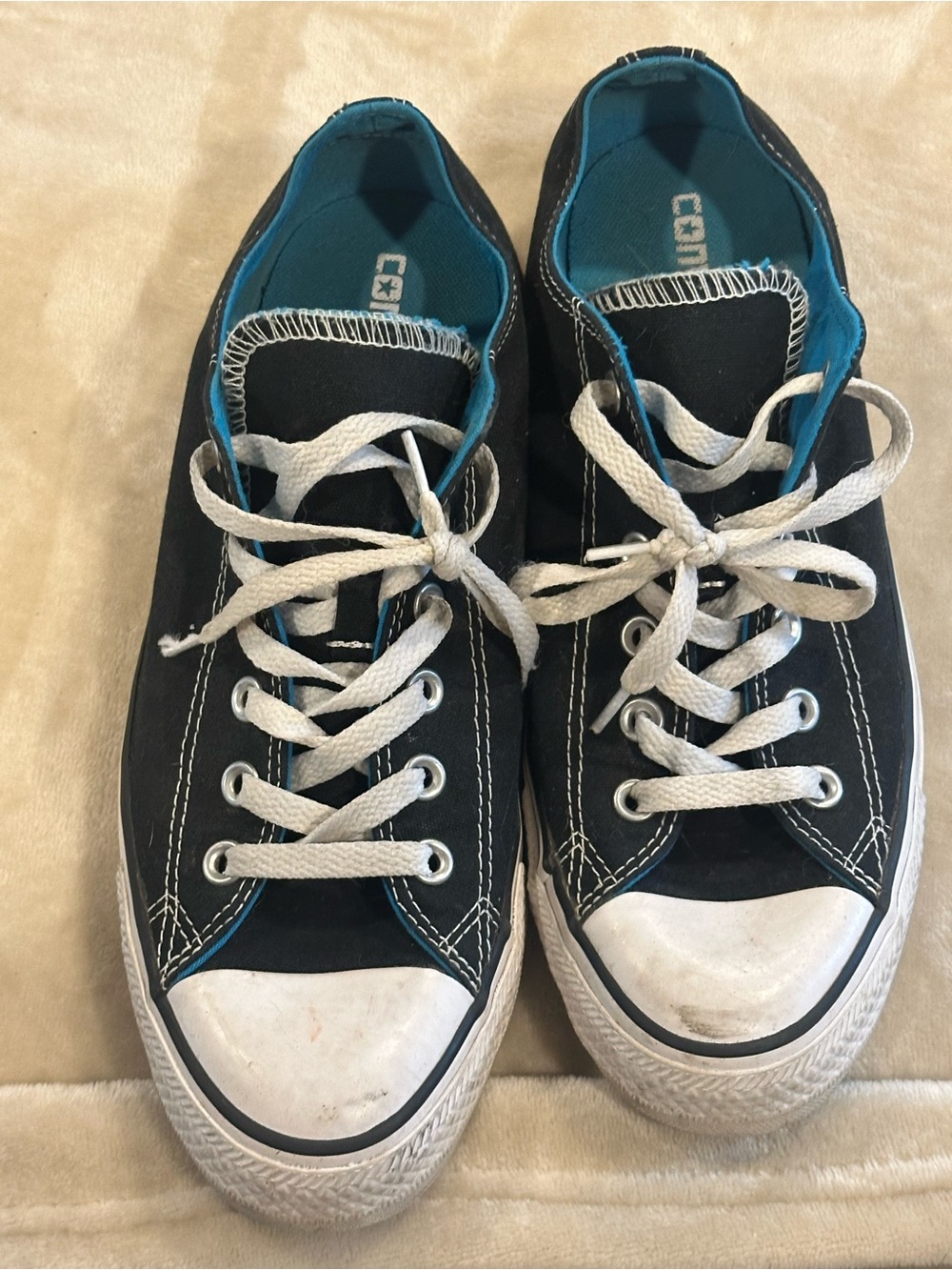 Converse Black Canvas Low Top Sneakers with Teal Lining